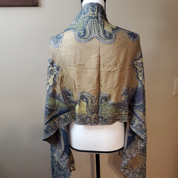 Beautiful artisan scarf wrap,golds,blues, - Picture 4 of 4